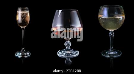 set of glasses isolated on black background Stock Photo