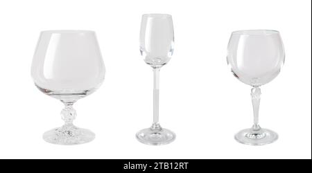 set of empty glasses isolated on white background Stock Photo