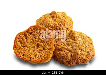 Pile of crispy delicious homemade coconut meringue cookies isolated on white background with clipping path. Stock Photo