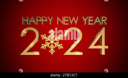 Happy New Year 2024 golden text with snowflake Stock Photo