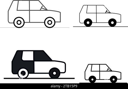 Flat cars set. Taxi and minivan, cabriolet and pickup. Bus and suv, truck. Urban, city cars and vehicles transport vector flat icons. Cabriolet and tr Stock Vector