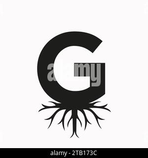 Root Logo On Letter G, Ecology Roof Symbol Vector Template Stock Vector