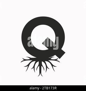 Root Logo On Letter Q, Ecology Roof Symbol Vector Template Stock Vector