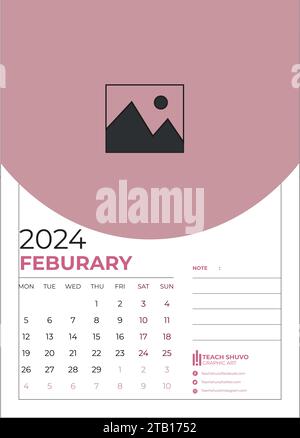 Calendar template for 2024 year. Wall calendar grid in a minimalist style. Week Starts on Monday. Stock Vector