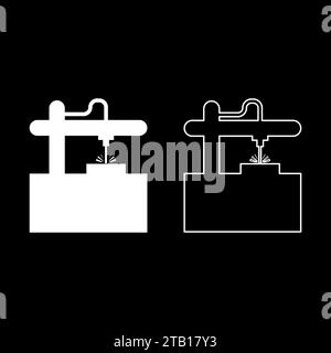 Laser CNC machine for engraving device equipment for cutting use beam set icon white color vector illustration image simple solid fill outline Stock Vector