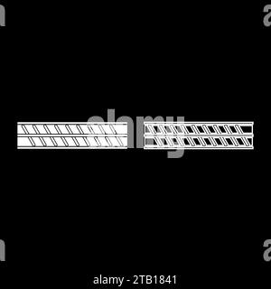 Reinforcement bar rebar ribbed metal rod set icon white color vector illustration image simple solid fill outline contour line thin flat style Stock Vector