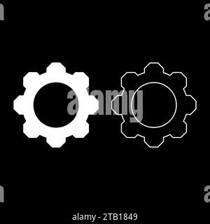 Gear cogwheel set icon white color vector illustration image simple solid fill outline contour line thin flat style Stock Vector