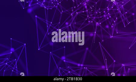 Abstract technology background with dots and connecting lines. Purple digital plexus background, digital technology. Concept of connections, communica Stock Photo