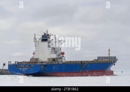 Le Havre, France - Container Ship BSG BONAIRE departing port of Le Havre. Stock Photo