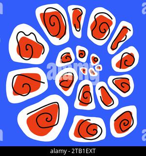 A simple Ammonite style design on a blue background. A simple modern fossil pattern. Quirky cartoon style ammonite illustration. Modern fossil art. Stock Photo