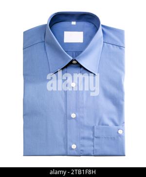 Folded blue dress shirt isolated in white back Stock Photo