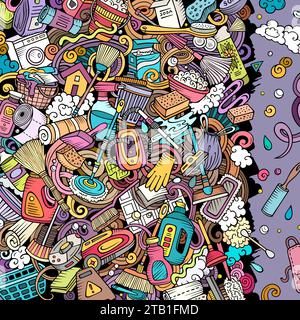 Cleaning vector doodles frame. Cleanup border design. Clean elements and objects cartoon background. Bright colors funny picture Stock Vector