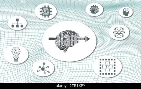 Concept of deep learning with icons on mesh network Stock Photo
