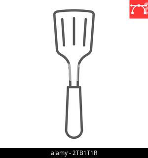Slotted turner line icon, kitchen and kitchenware, slotted spatula vector icon, vector graphics, editable stroke outline sign, eps 10 Stock Vector
