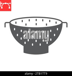 Colander glyph icon, kitchen and strainer, colander vector icon, vector graphics, editable stroke solid sign, eps 10 Stock Vector