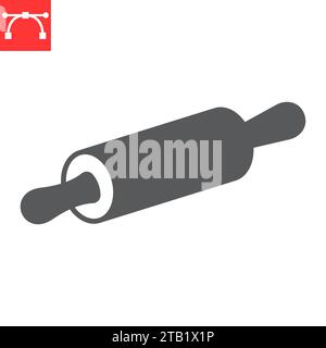 Rolling pin glyph icon, kitchen and kitchenware, rolling pin vector icon, vector graphics, editable stroke solid sign, eps 10 Stock Vector