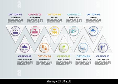 Infographics with Networking theme icons, 10 steps. Such as access ...