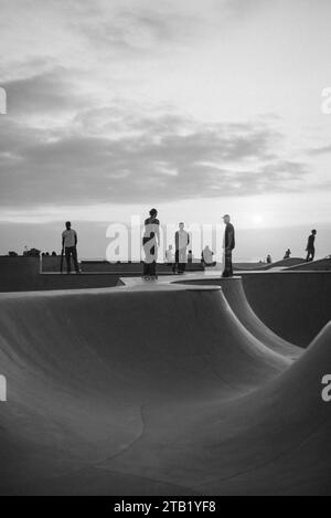 black and white photo of skaters in Venice beach Stock Photo