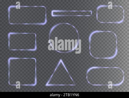 Collection of futuristic hud light frame. Technological background. Light glass frames square, oval, rectangle, triangle, circle. Vector illustration. Eps 10. Stock Vector