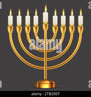 Burning candles in menorah on Hanukkah. Vector illustration. Eps 10. Stock Vector