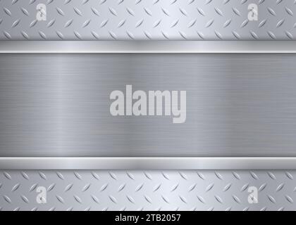 Silver black industrial background. Stainless steel texture metallic. Diamond pattern metal sheet. Vector illustration. Eps 10. Stock Vector