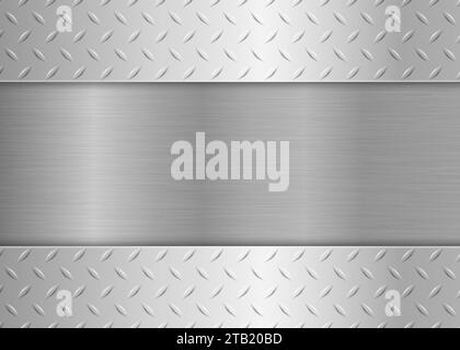 Silver black industrial background. Stainless steel texture metallic. Diamond pattern metal sheet. Vector illustration. Eps 10. Stock Vector