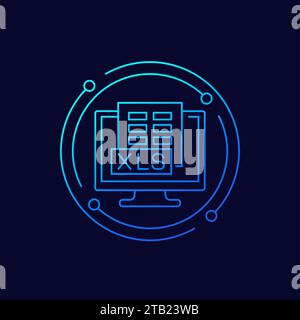 xls document in computer icon, linear design Stock Vector