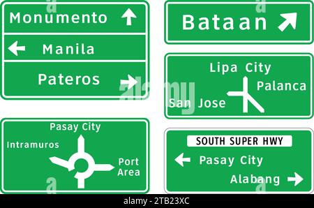Advance direction signs, Road signs in the Philippines, Regulatory signs indicate the application of legal or statutory requirements. Stock Vector