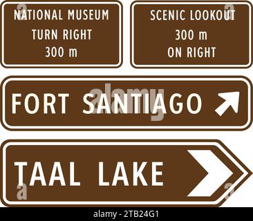 Tourist information and tourist destination signs, Road signs in the Philippines, Regulatory signs indicate the application of legal or statutory Stock Vector
