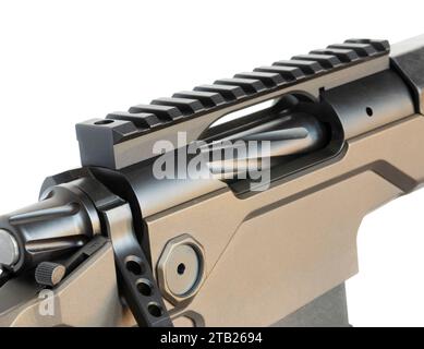 Bolt action rifle rail on the receiver that is used for mounting a riflescope. Stock Photo