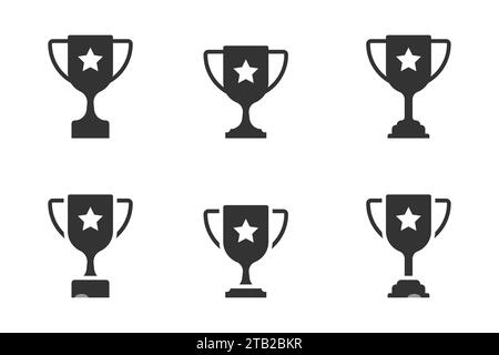 Trophy cup icons set. Champions cup solid black line icons. Flat vector illustration Stock Vector