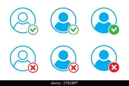 User profile sign. Profile check icon. Check mark and cross. Vector illustration Stock Vector