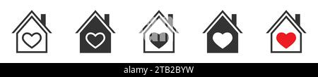 House heart icon. House with heart shape icons set. Lovely home symbol. Vector illustration Stock Vector