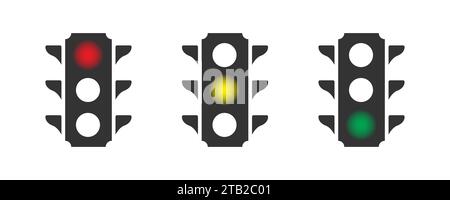 Traffic lights with all three colors on. Simple design. Flat vector illustration Stock Vector