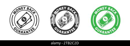 Money back guarantee label set. Round sticker with text and dollar sign. Vector illustration Stock Vector