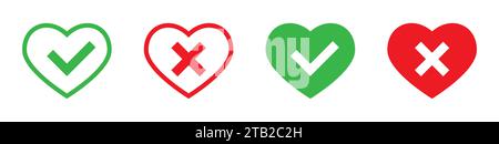 Tick and cross signs in heart icon. Vector illustration Stock Vector