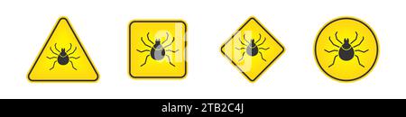 Mite danger icon. Beware of ticks caution signs. Flat vector illustration Stock Vector