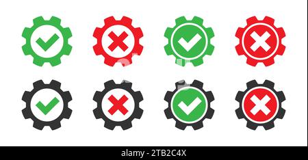 Gears with check mark and cross sign. Flat vector illustration Stock Vector