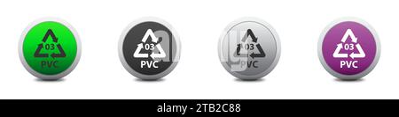 PVC 03 recycling code symbol. High-density polyethylene 03 PVC icon symbol. round button with shadow. Vector illustration Stock Vector