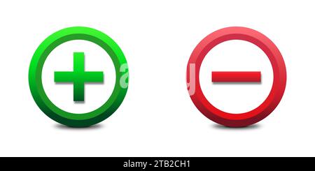 Plus and minus sign icons. Green plus and red minus symbol. Flat vector illustration Stock Vector
