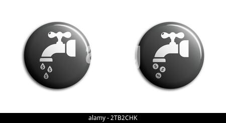 Save water icon - save money icon. Water drops in the form of money dripping from a faucet. Water tap with coin inside water drop. Flat vector illustr Stock Vector