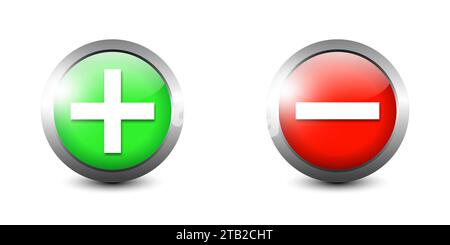 Plus and minus round buttons. Add and cance signs. Flat vector illustration Stock Vector