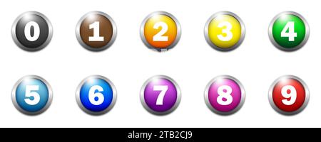 Set of round 1-9 numbers icon. Colored numbers icons set. Flat vector illustration Stock Vector