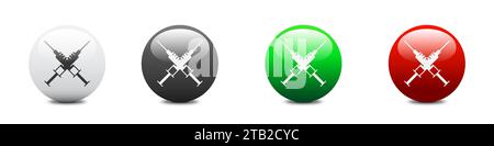 Crossed syringe icon on a round glossy button. Crossed Injections icon. Syringe for vaccine. Flat vector illustration Stock Vector