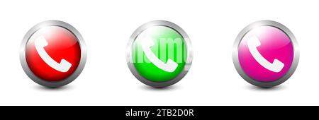 Сolorful phone glossy ball icons. Phone call glossy buttons. Flat vector illustration Stock Vector