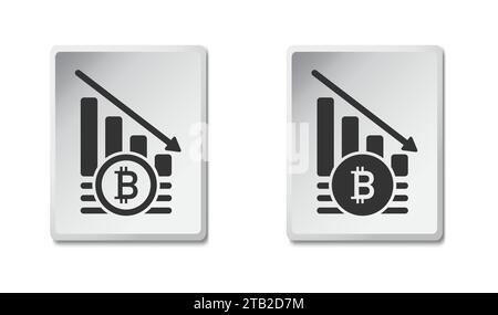 Bitcoin crash graph icon. Collapce of crypto market. Currency crisis. Bitcoin graph down icon Stock Vector