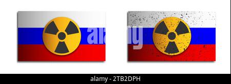 Russian flag with radiation symbol. Radioactive contamination symbol. Nuclear war danger. Flat vector illustration Stock Vector