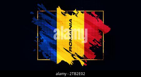 Romania Flag with Brush Stroke Style Isolated on White Background. Flag of Romania Stock Vector