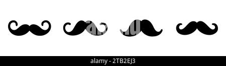 Set of hipster mustaches. Black flat mustache isolated. Vector illustration Stock Vector