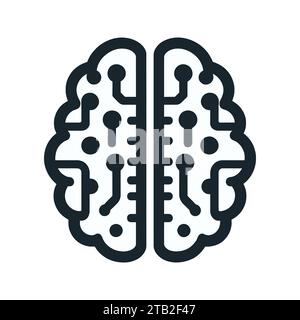 Brain flat illustration icon with neural networks. Artificial intelligence technology design element. Vector illustration Stock Vector